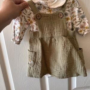 Charming Olive Kids Dress with Floral Top and Headband